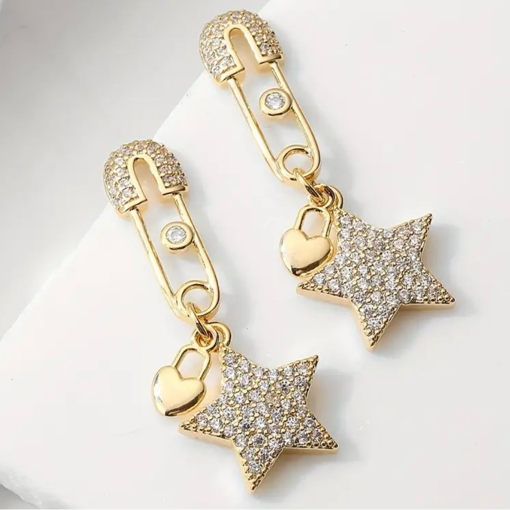 Gold Star and Heart Drop Earrings